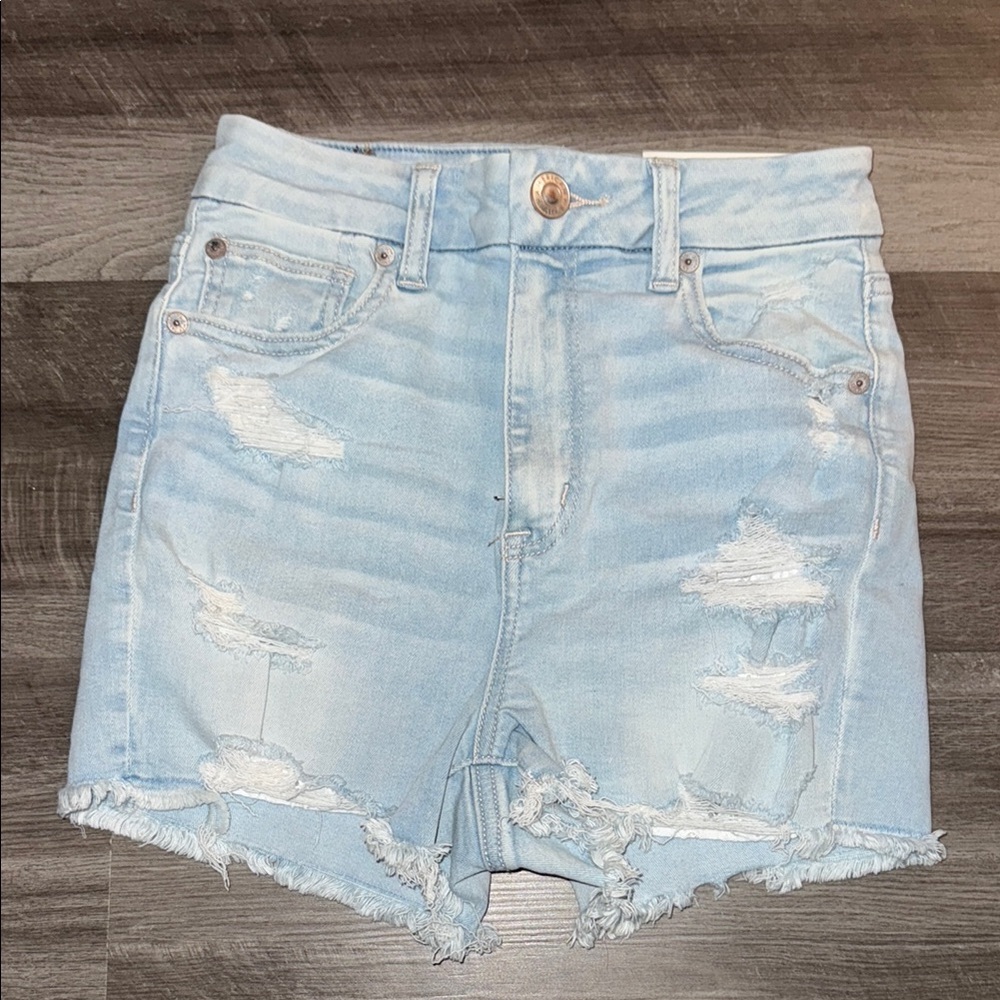 American Eagle Outfitters Blue Jean Shorts Distressed Frayed Hem
